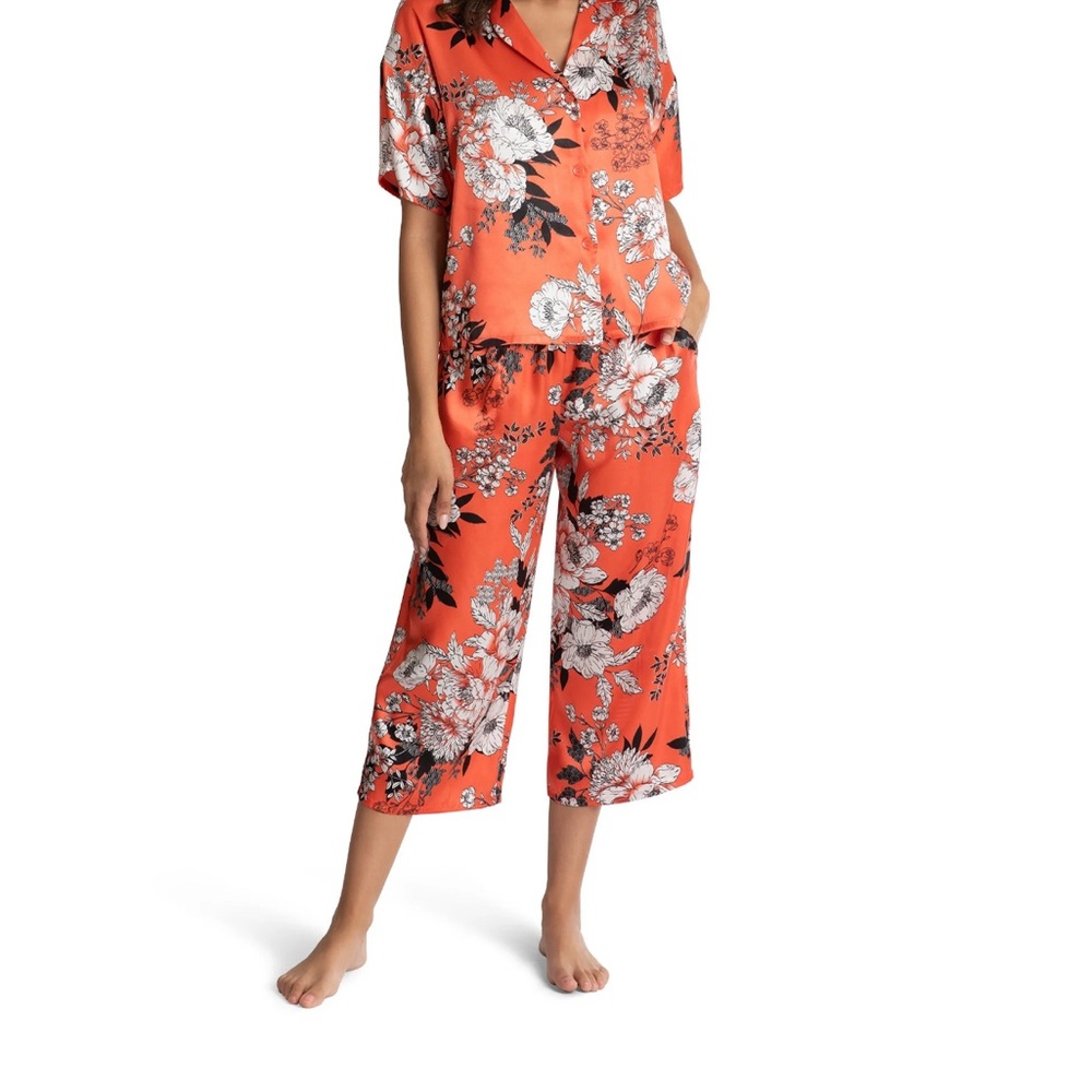 Secret Treasures Orange and Black Floral Satin Pajama Set size 2x